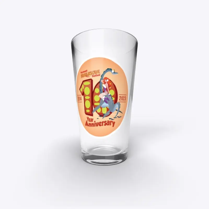 Pint Glass w/Whimsical VTBF 10 Year Logo